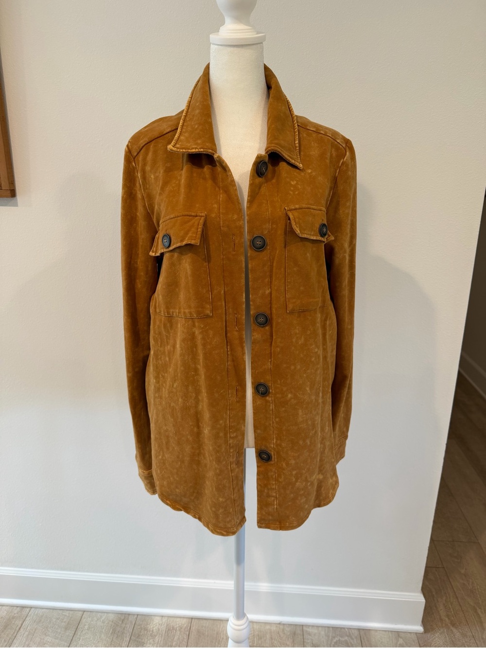 Mystree Caramel Brown Button-Front Utility Shirt Jacket